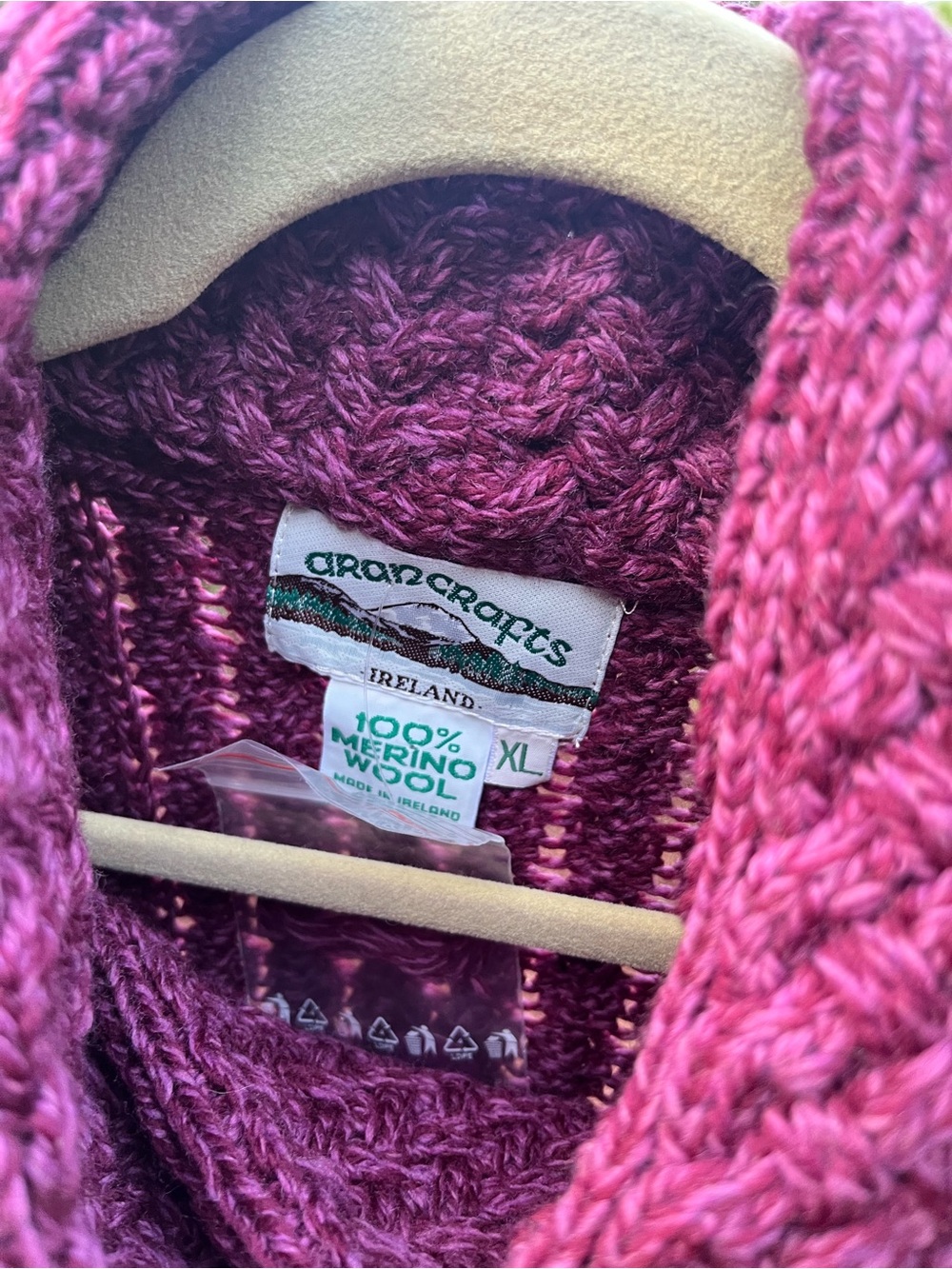 Aran Crafts 💯 Merino Wool Sweater Coat/Cardigan. Berry / Magenta. Size ZL. New. - Picture 2 of 11